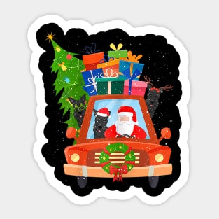 Santa And Scottie Riding Red Truck Merry Christmas Sticker